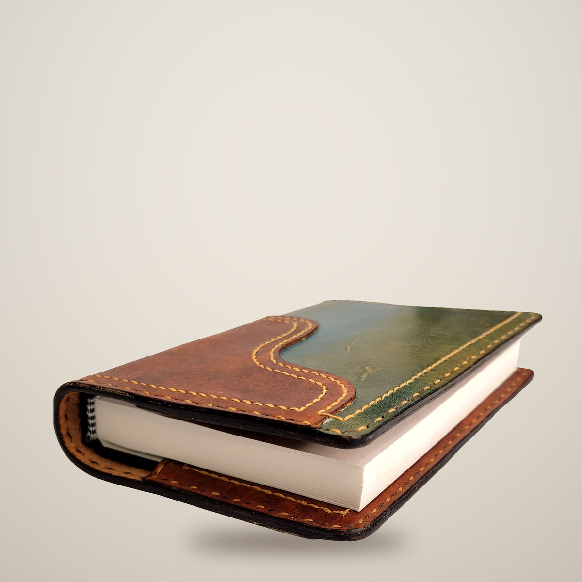 Medium Two-Layer Notebook Cover – Decorative Stitch (Sketchbook Included) – Aquasurf & light brown / tan & dark brown thread