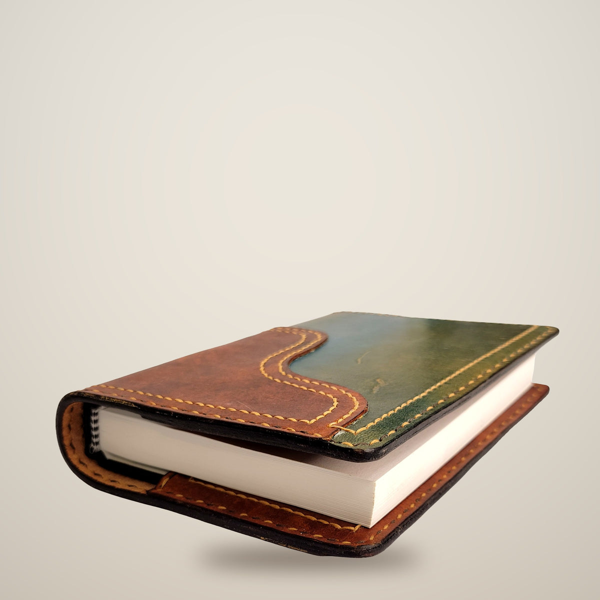 Medium Two-Layer Notebook Cover – Decorative Stitch (Sketchbook Included) – Aquasurf & light brown / tan & dark brown thread