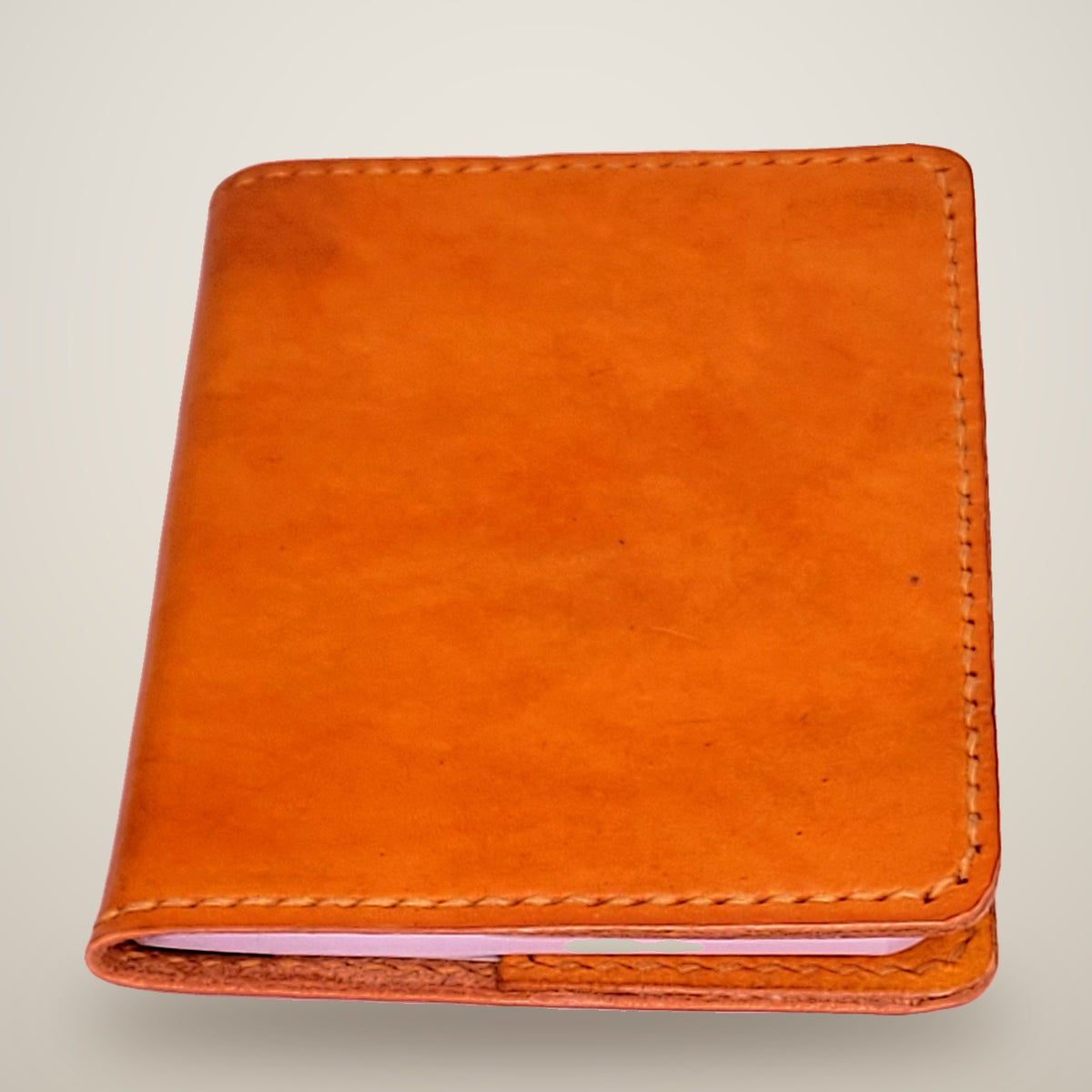 Small Leather Notebook Cover – Decorative Stitch (Notebook Included) – Yellow / tan thread
