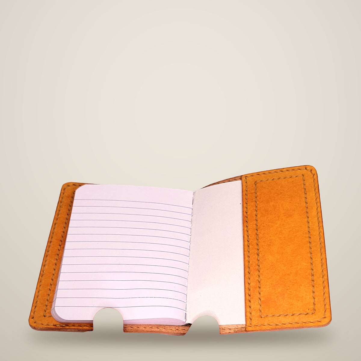 Small Leather Notebook Cover – Decorative Stitch (Notebook Included) – Yellow / tan thread