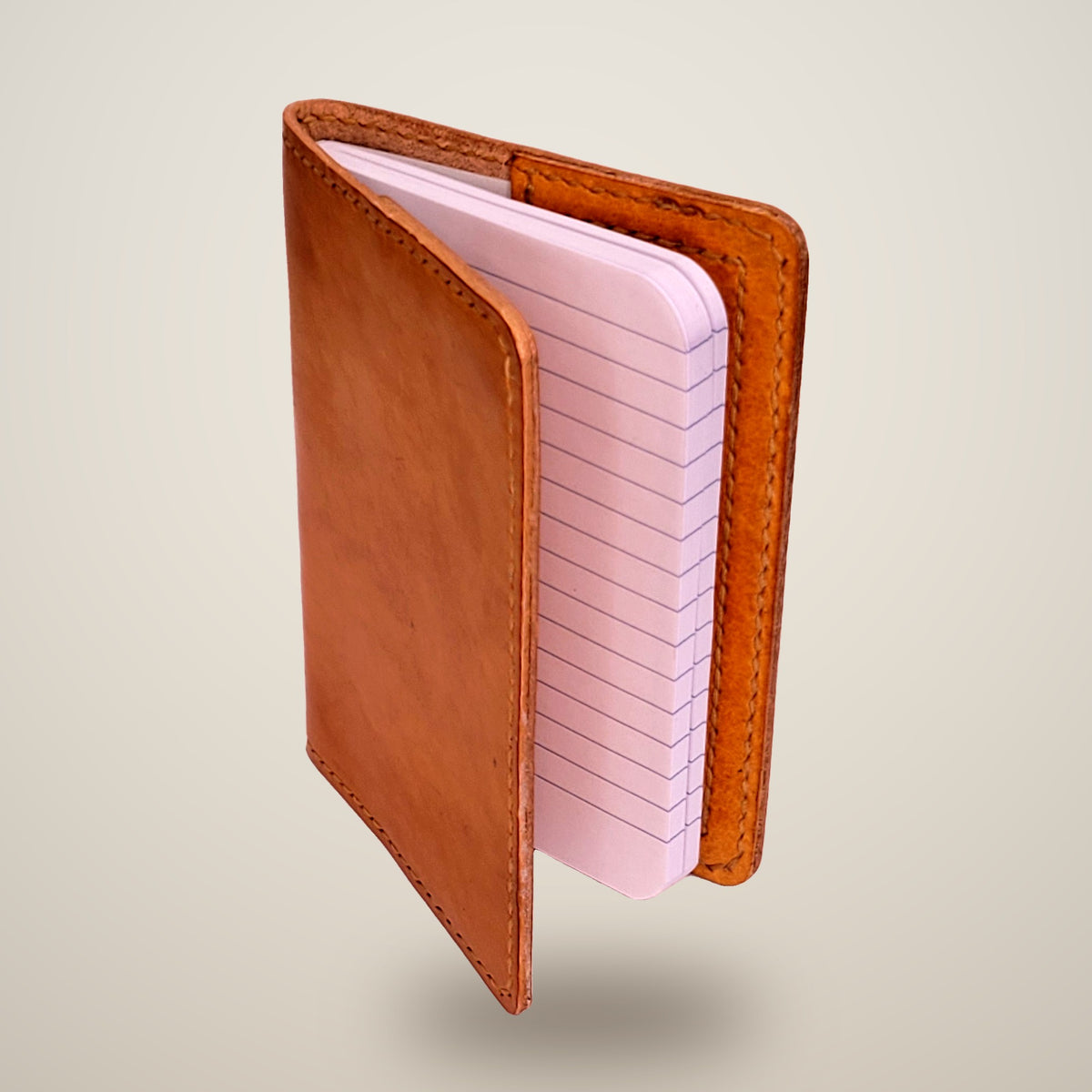 Small Leather Notebook Cover – Decorative Stitch (Notebook Included) – Yellow / tan thread