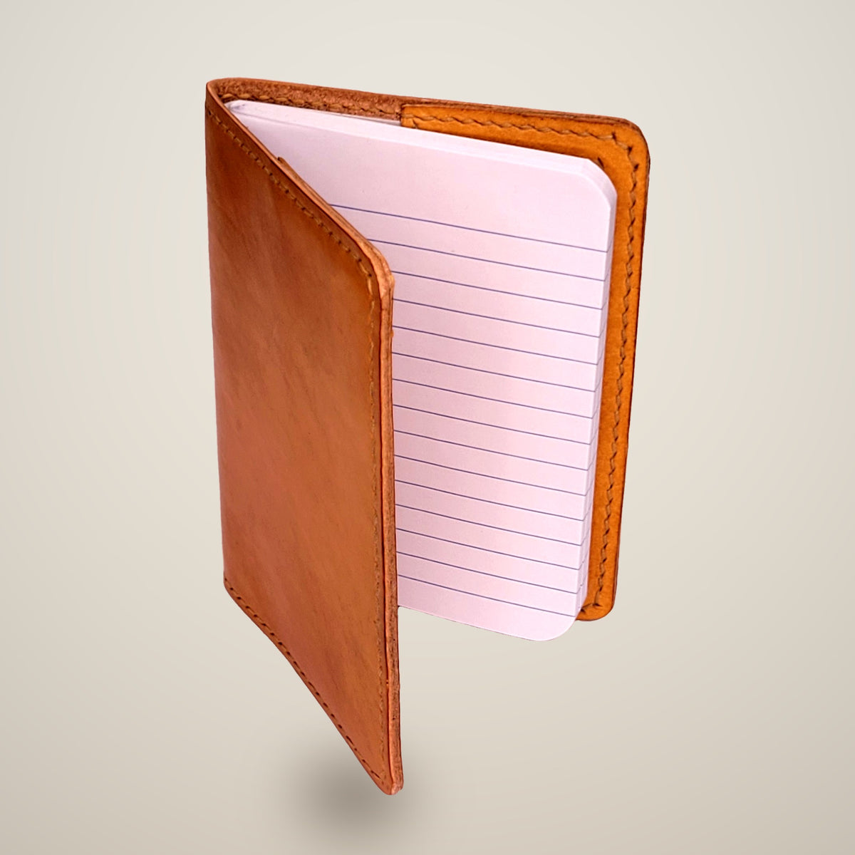 Small Leather Notebook Cover – Decorative Stitch (Notebook Included) – Yellow / tan thread