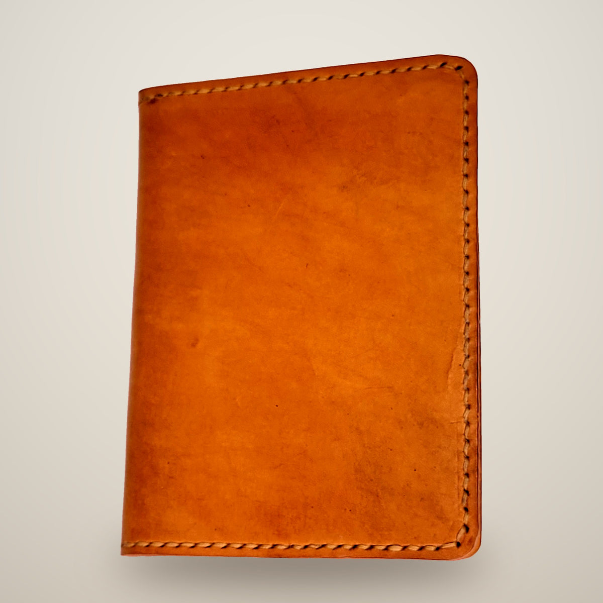 Small Leather Notebook Cover – Decorative Stitch (Notebook Included) – Yellow / tan thread