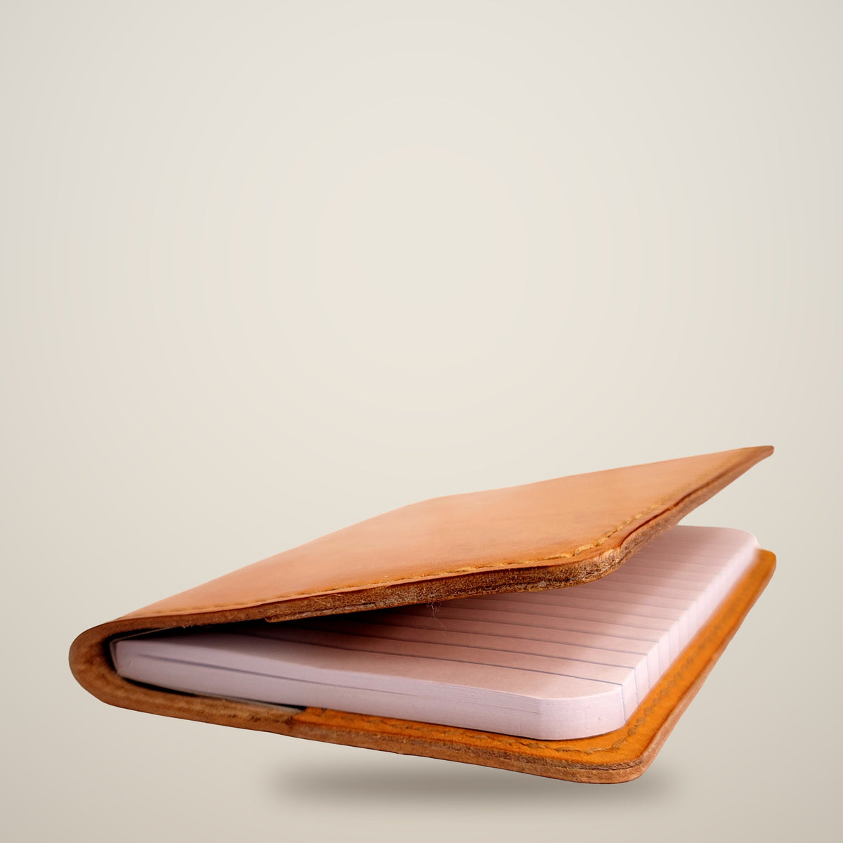 Small Leather Notebook Cover – Decorative Stitch (Notebook Included) – Yellow / tan thread