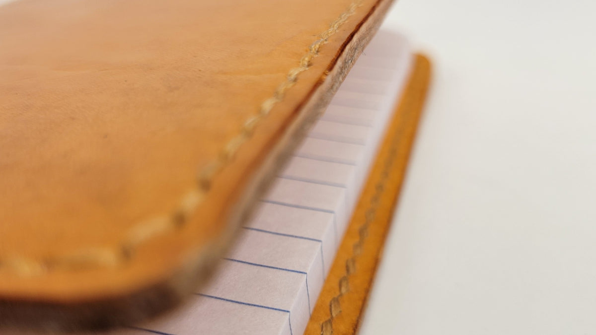 Small Leather Notebook Cover – Decorative Stitch (Notebook Included) – Yellow / tan thread