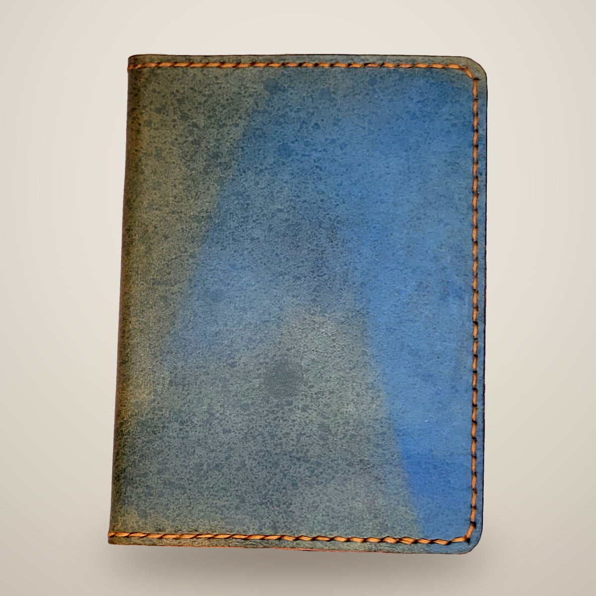 Small Leather Notebook Cover – Decorative Stitch (Notebook Included) – Aquasurf & coral pink / tan thread