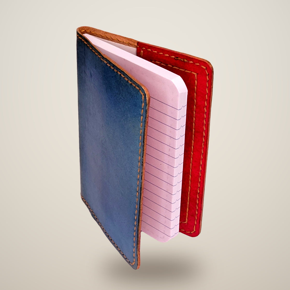 Small Leather Notebook Cover – Decorative Stitch (Notebook Included) – Aquasurf & coral pink / tan thread