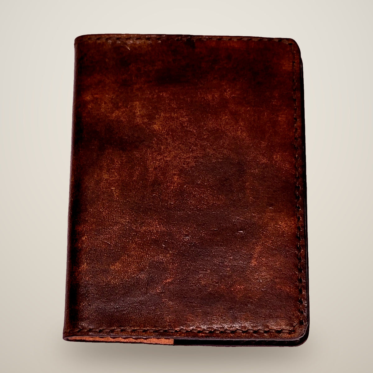 Small Leather Notebook Cover – Decorative Stitch (Notebook Included) – Brown, black panels / black & tan thread