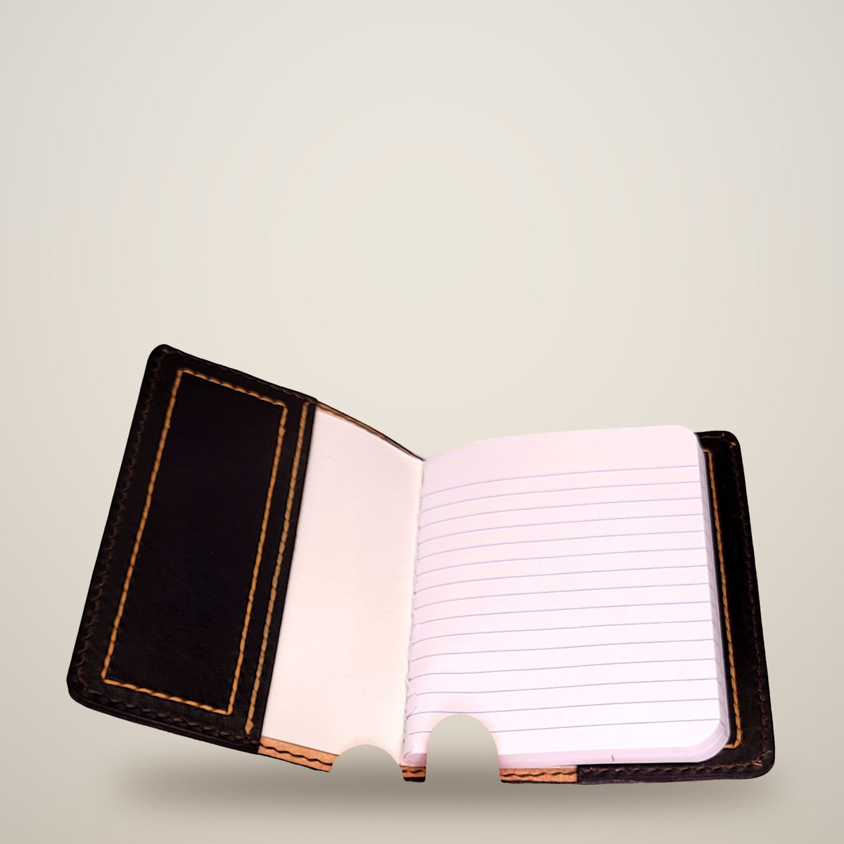 Small Leather Notebook Cover – Decorative Stitch (Notebook Included) – Brown, black panels / black & tan thread