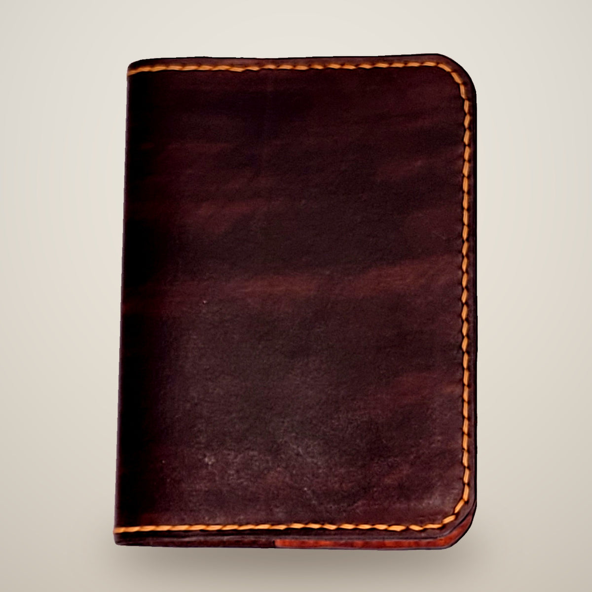 Small Leather Notebook Cover – Decorative Stitch (Notebook Included) – Chocolate, light brown panels / tan thread