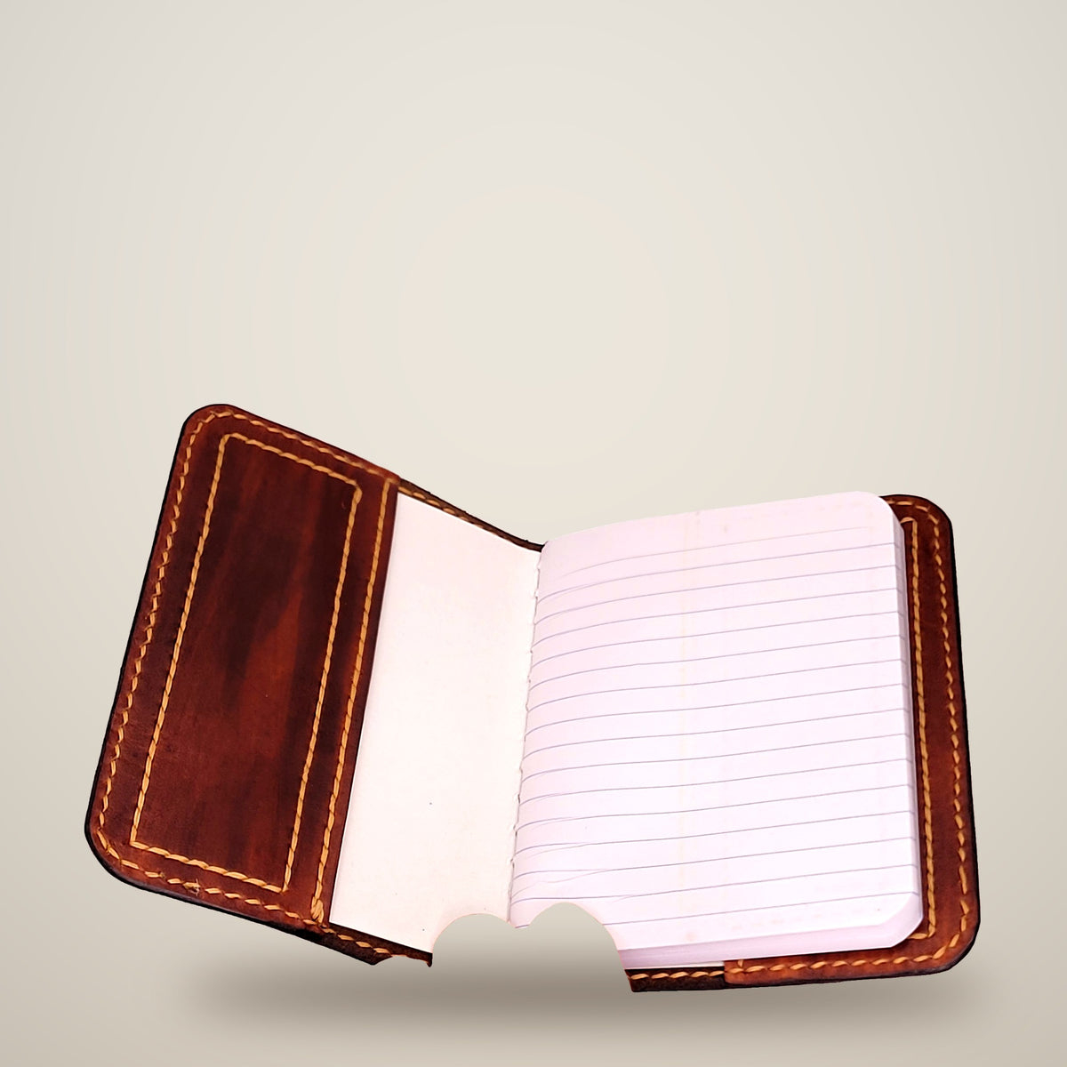 Small Leather Notebook Cover – Decorative Stitch (Notebook Included) – Chocolate, light brown panels / tan thread