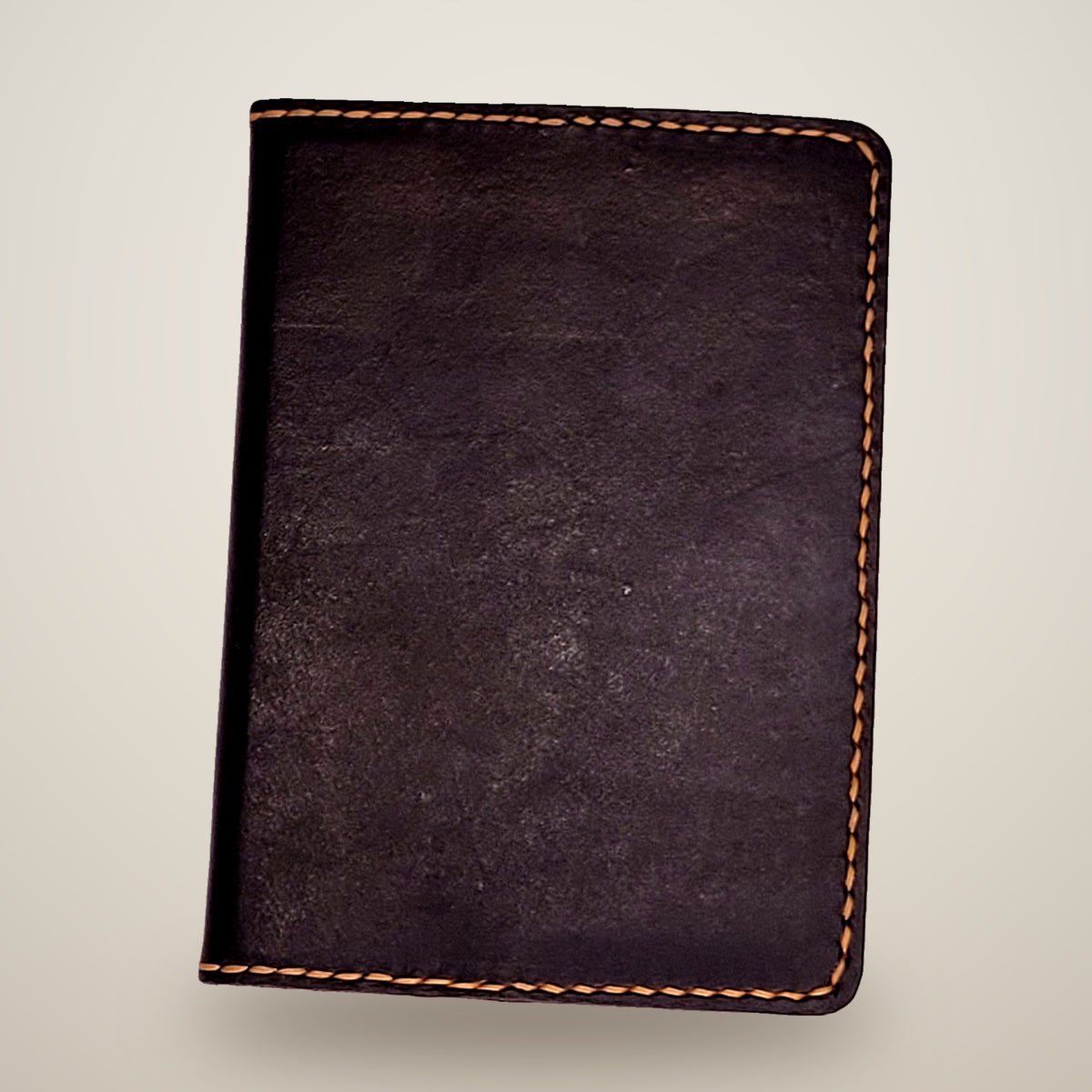 Small Leather Notebook Cover – Decorative Stitch (Notebook Included) – Black, brown panels / tan & dark brown thread