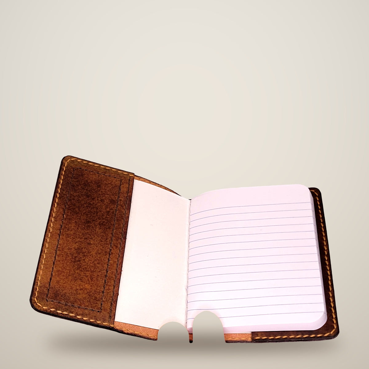 Small Leather Notebook Cover – Decorative Stitch (Notebook Included) – Black, brown panels / tan & dark brown thread