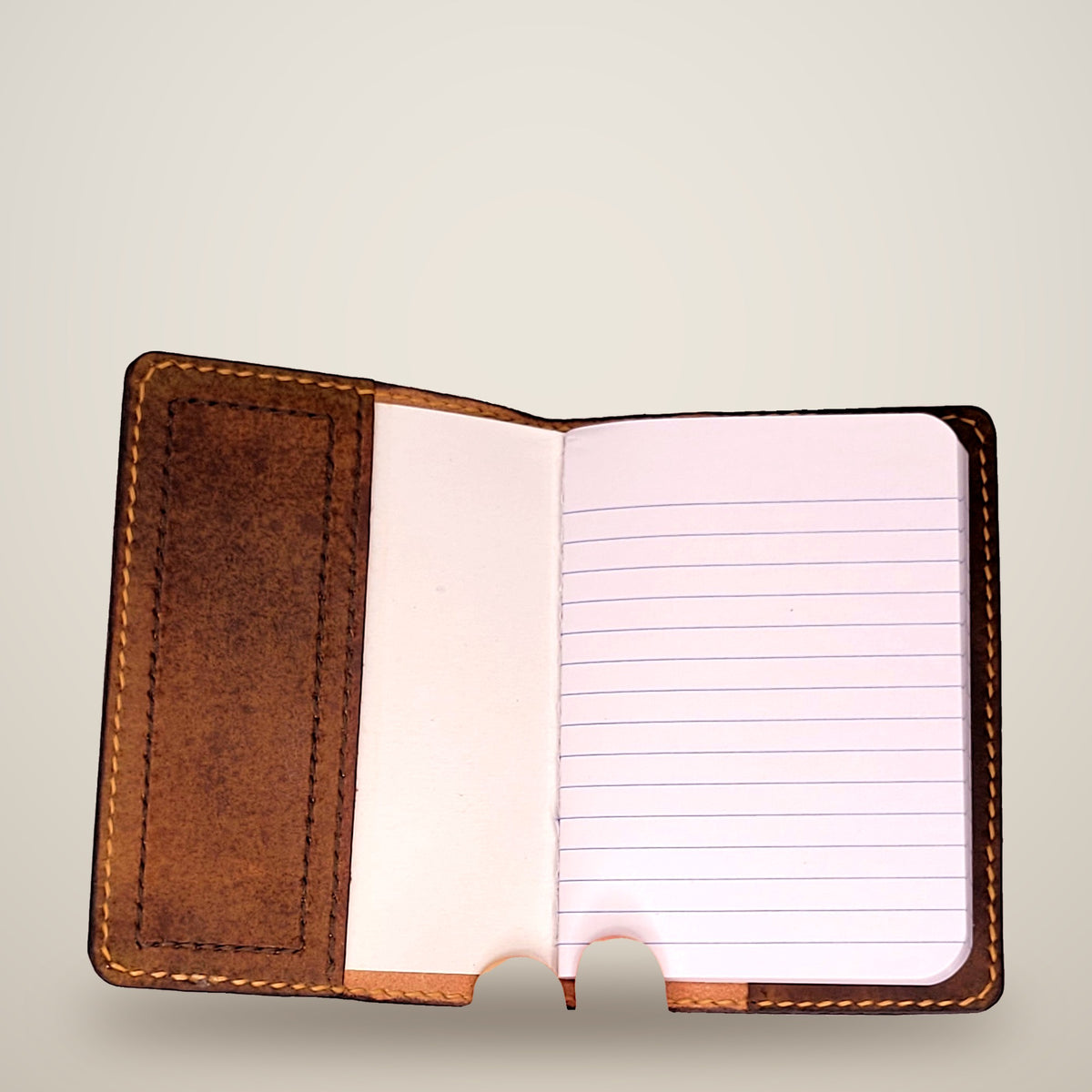 Small Leather Notebook Cover – Decorative Stitch (Notebook Included) – Black, brown panels / tan & dark brown thread