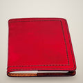 Red, brown panels / black thread, stitched inside & out