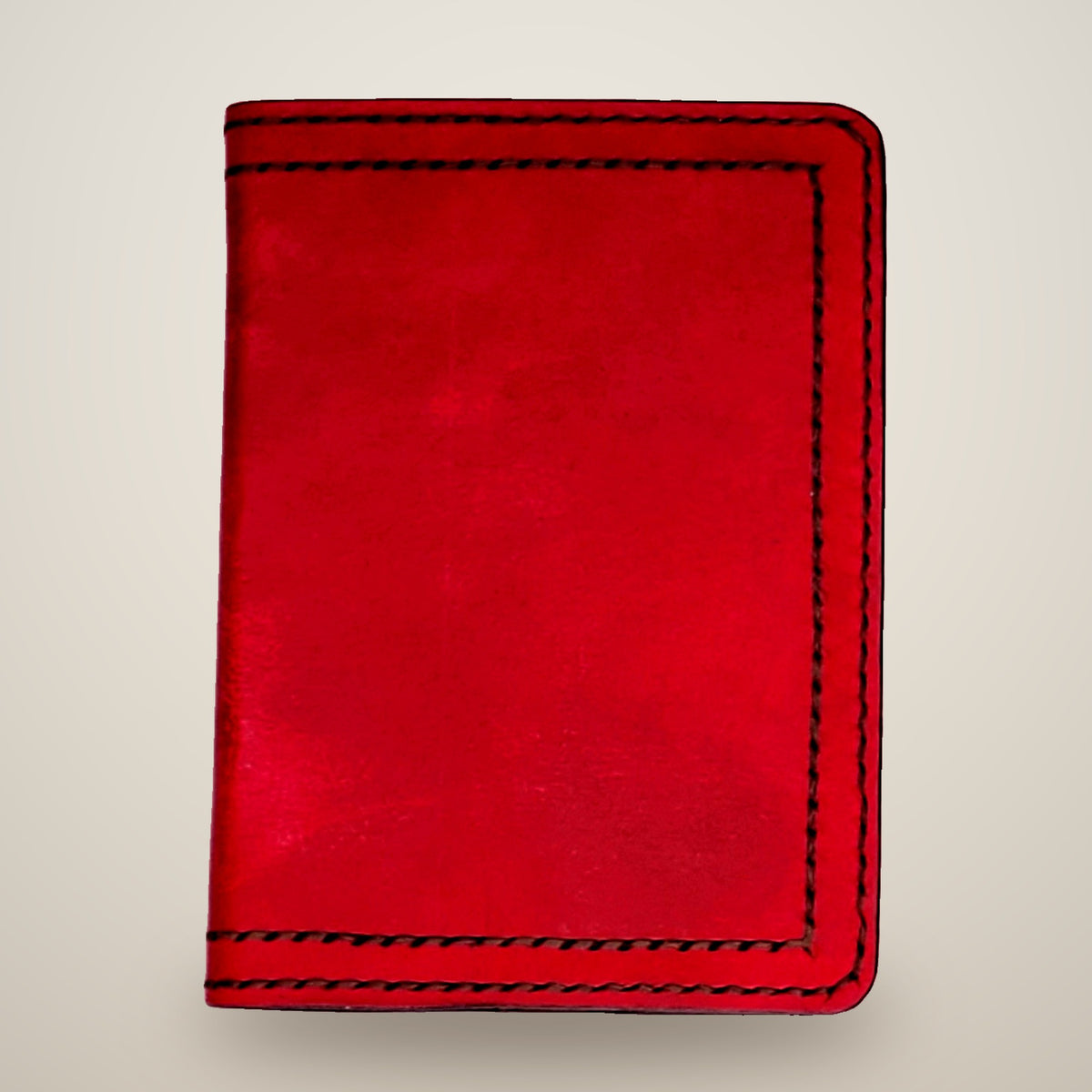Small Leather Notebook Cover – Decorative Stitch (Notebook Included) – Red, brown panels / black thread, stitched inside & out