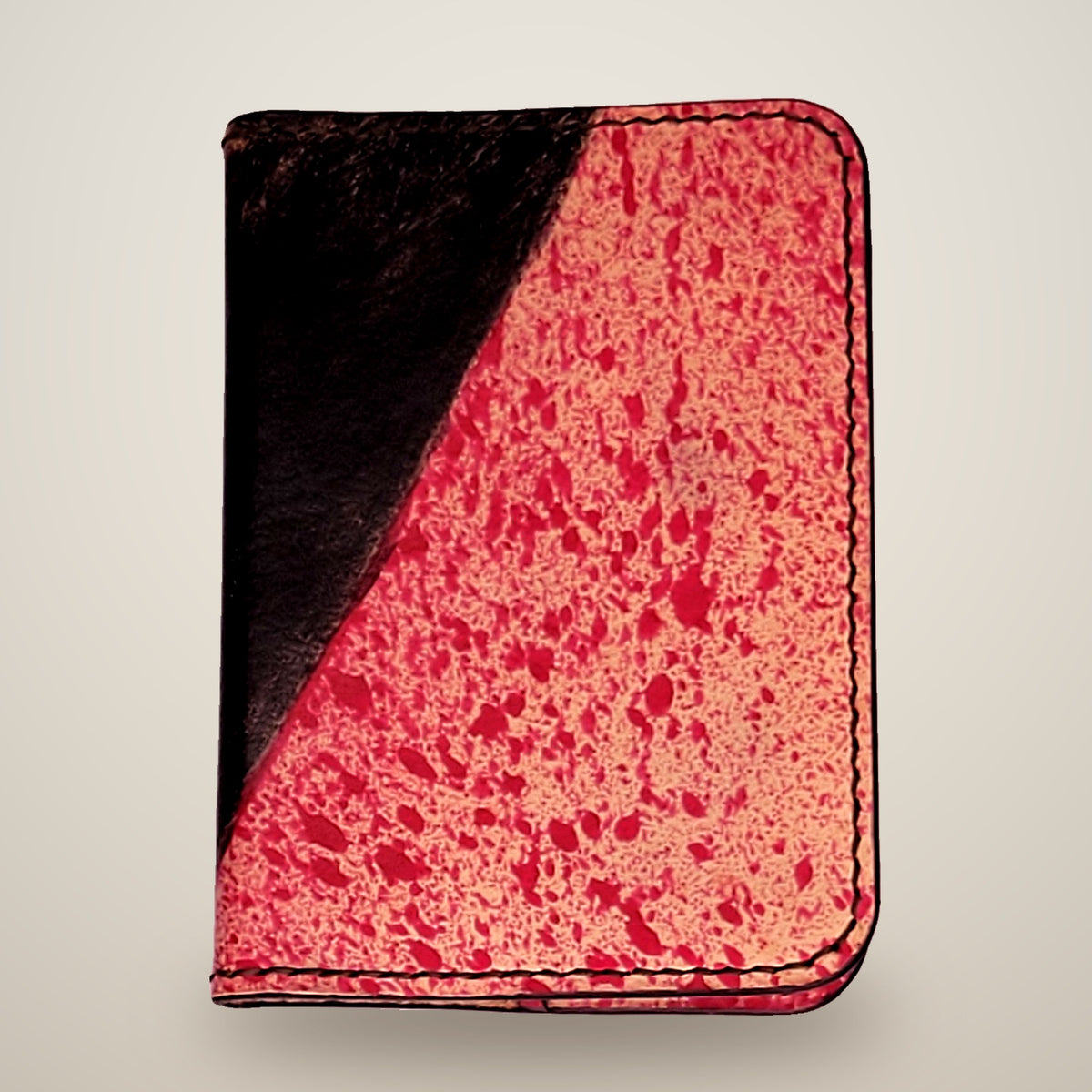 Small Leather Notebook Cover (Notebook Included) – Black & red splatter / black thread