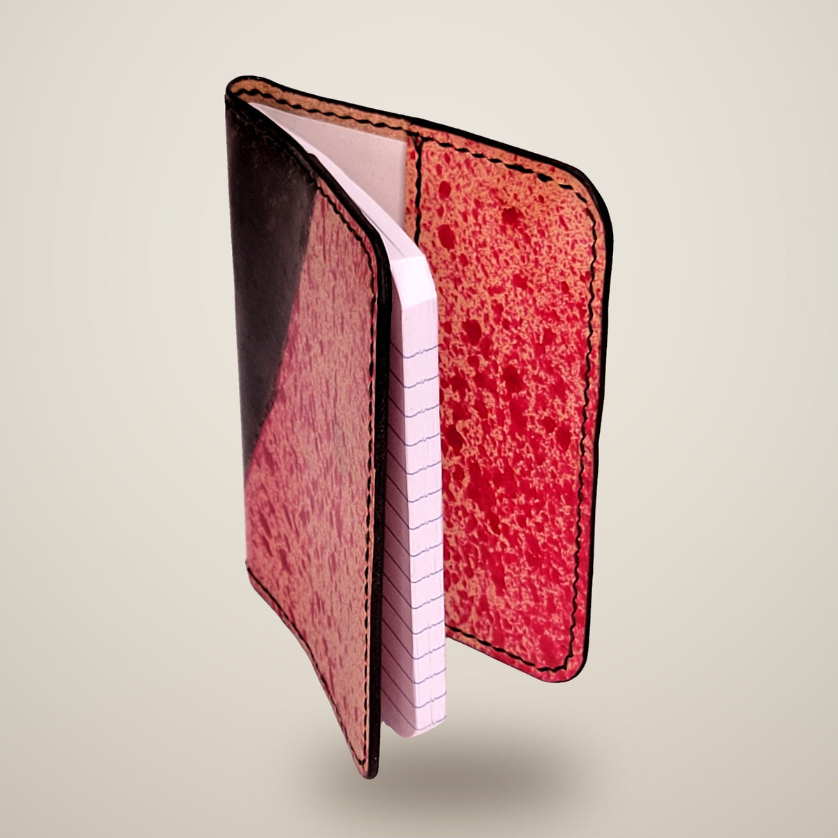 Small Leather Notebook Cover (Notebook Included) – Black & red splatter / black thread
