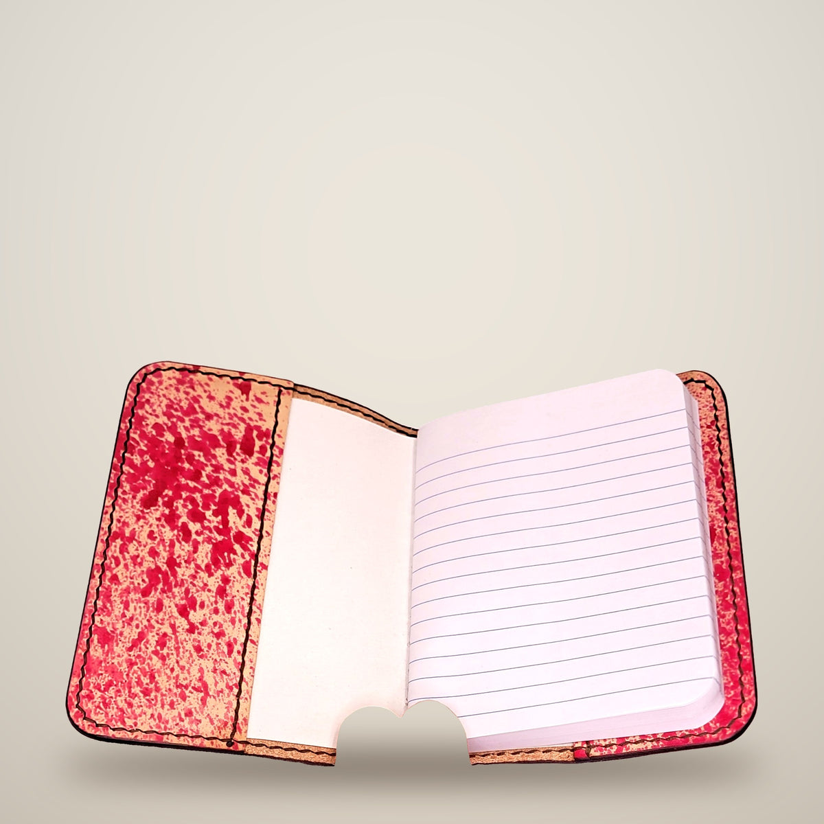 Small Leather Notebook Cover (Notebook Included) – Black & red splatter / black thread