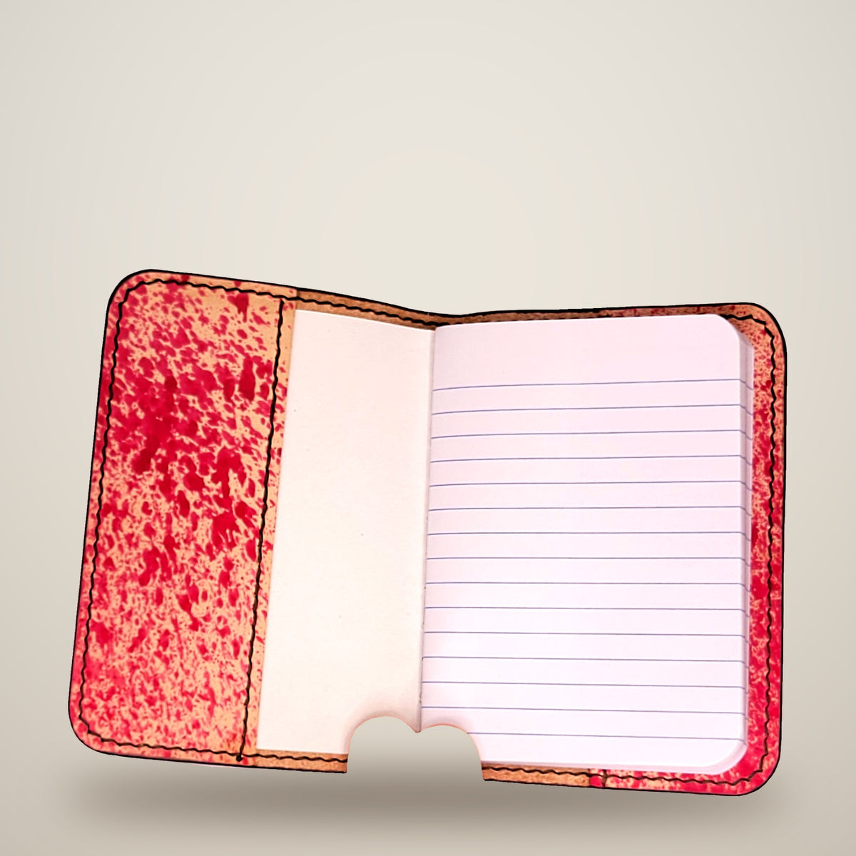 Small Leather Notebook Cover (Notebook Included) – Black & red splatter / black thread