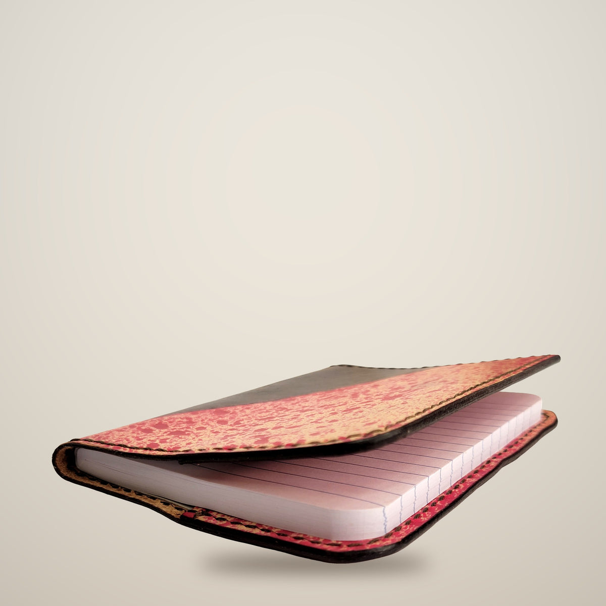 Small Leather Notebook Cover (Notebook Included) – Black & red splatter / black thread
