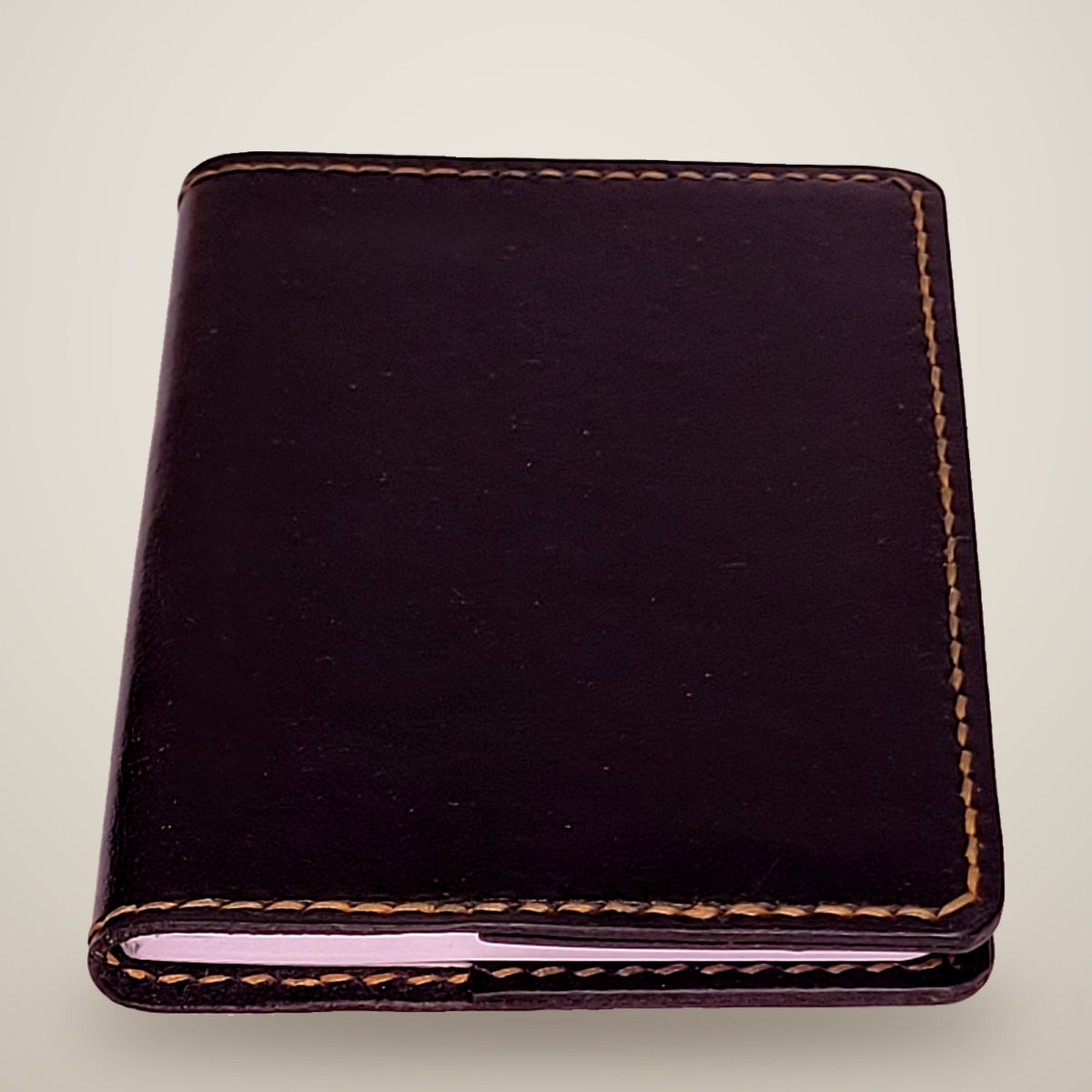 Small Leather Notebook Cover (Notebook Included) – Black / tan thread