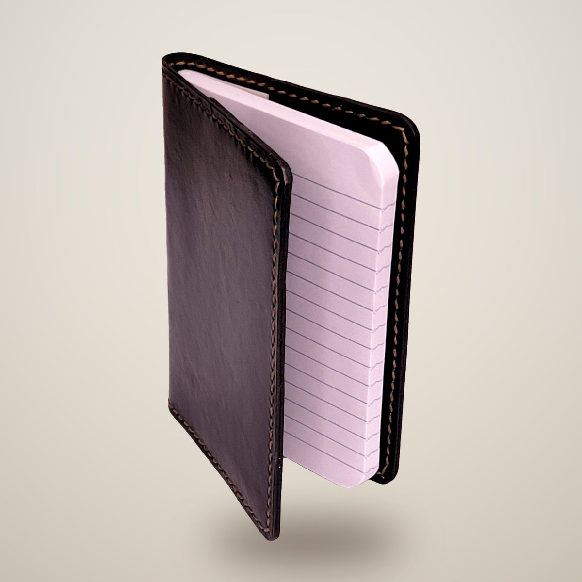 Small Leather Notebook Cover (Notebook Included) – Black / tan thread