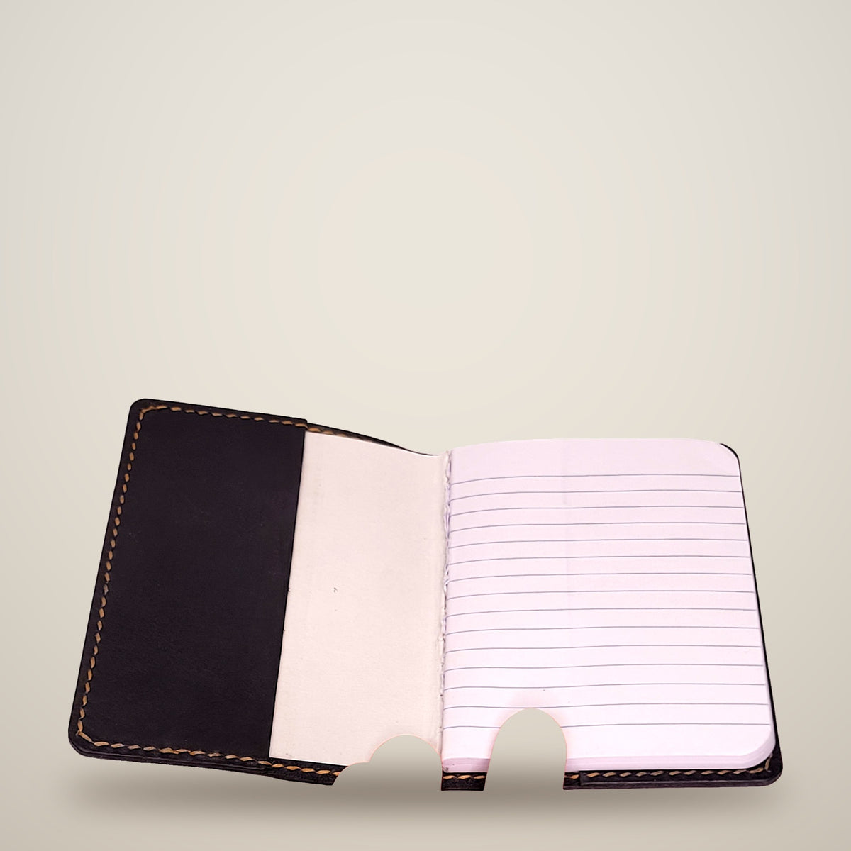 Small Leather Notebook Cover (Notebook Included) – Black / tan thread