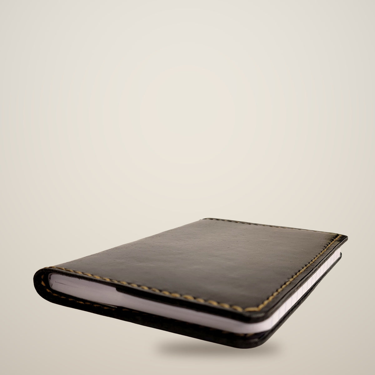 Small Leather Notebook Cover (Notebook Included) – Black / tan thread