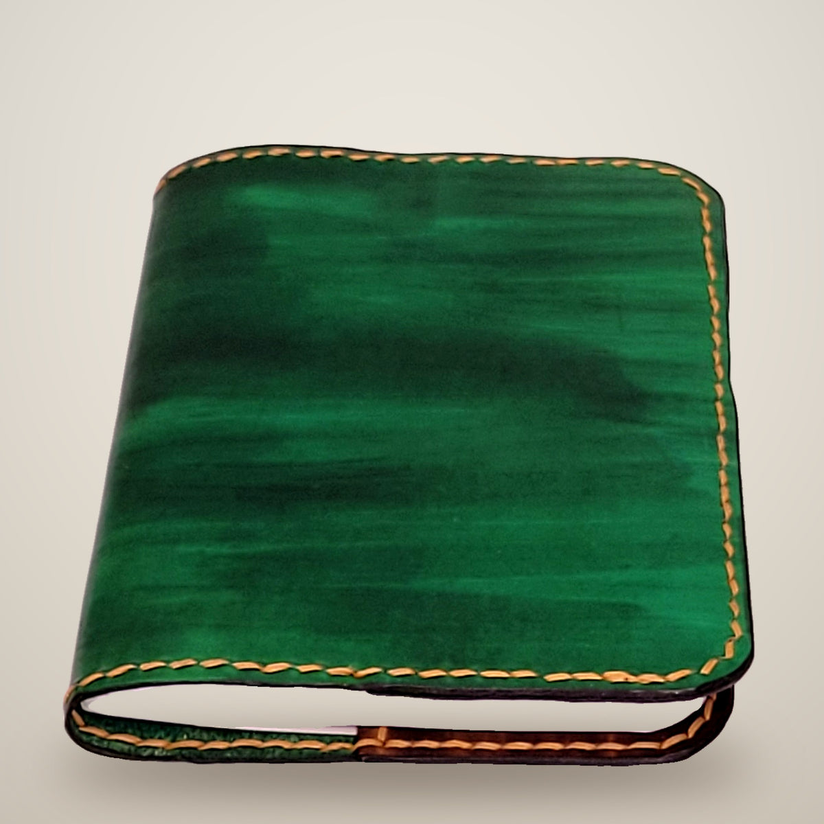 Small Leather Notebook Cover (Notebook Included) – Green, brown inside / tan thread