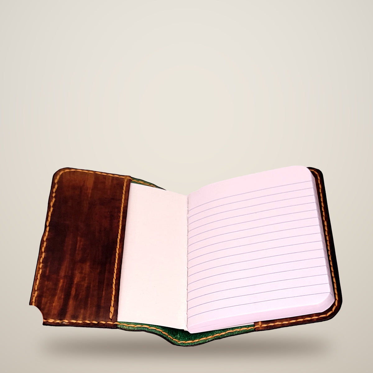 Small Leather Notebook Cover (Notebook Included) – Green, brown inside / tan thread