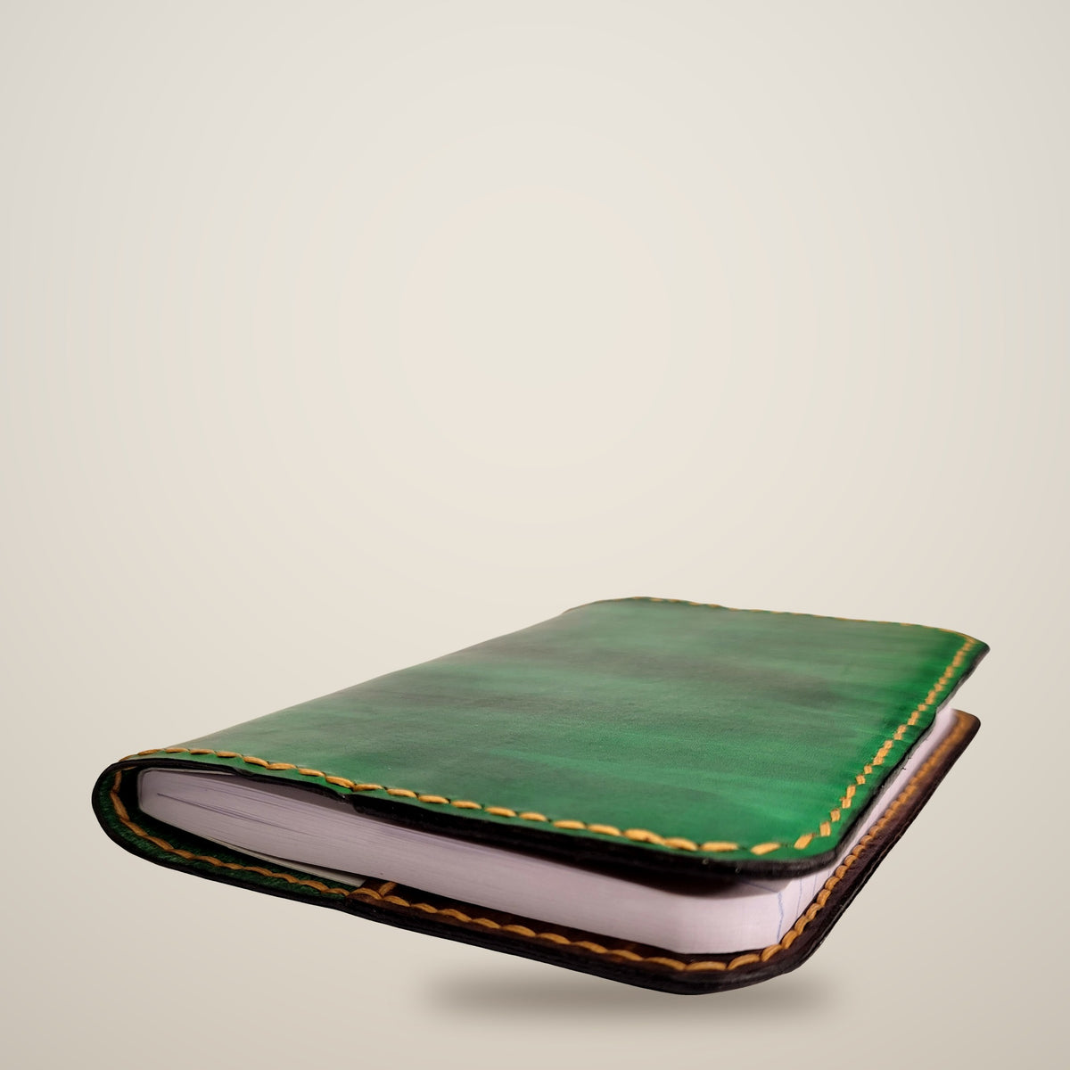 Small Leather Notebook Cover (Notebook Included) – Green, brown inside / tan thread