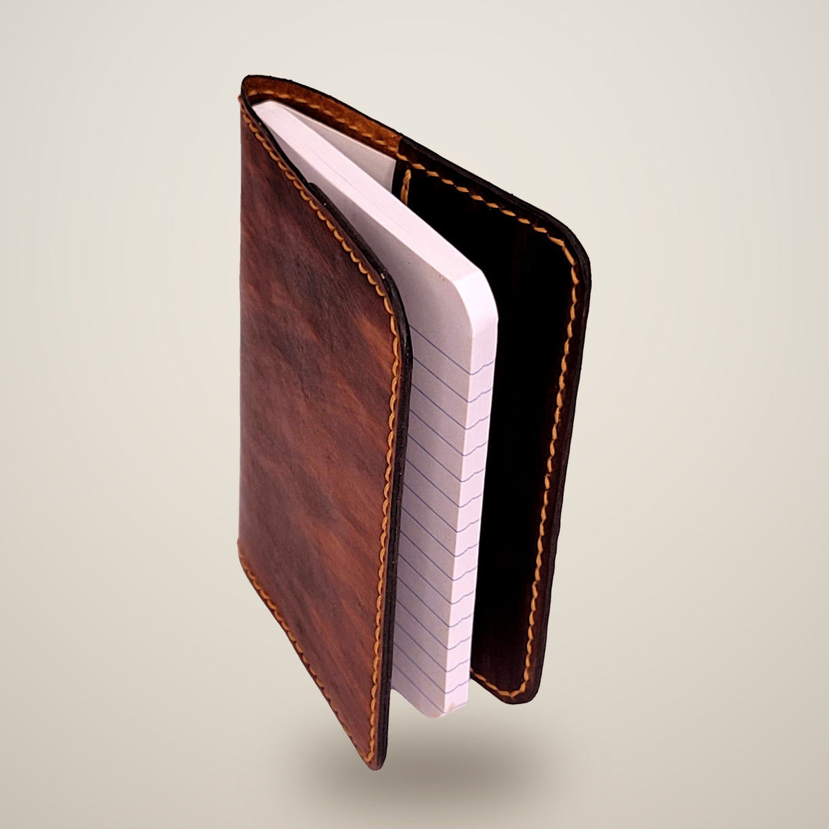 Small Leather Notebook Cover (Notebook Included) – Brown / gold thread
