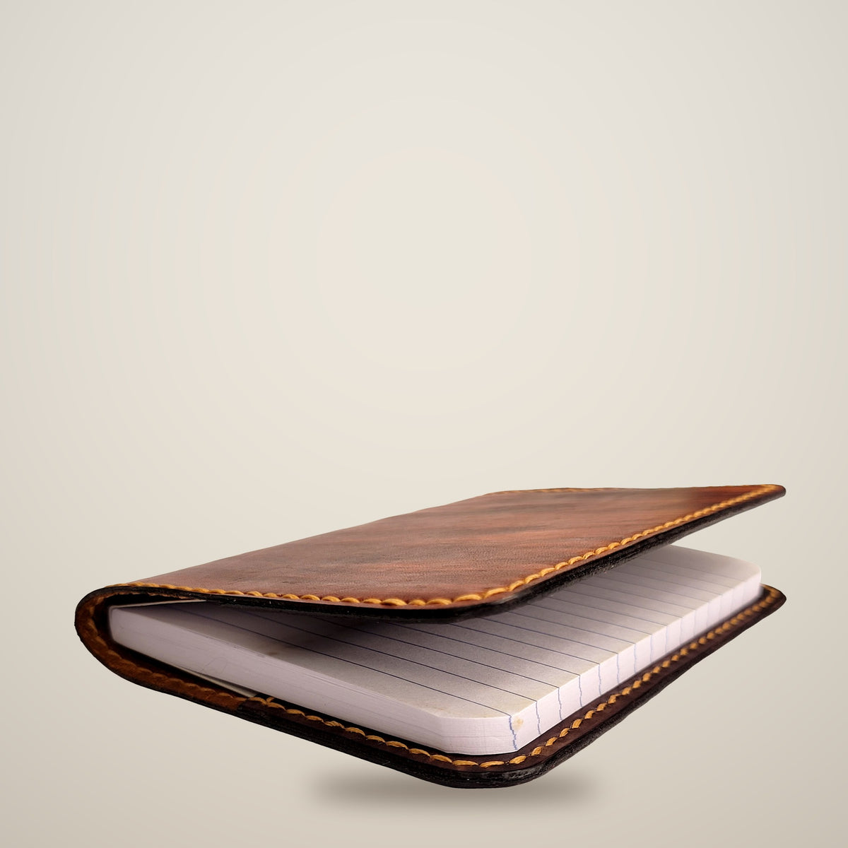 Small Leather Notebook Cover (Notebook Included) – Brown / gold thread