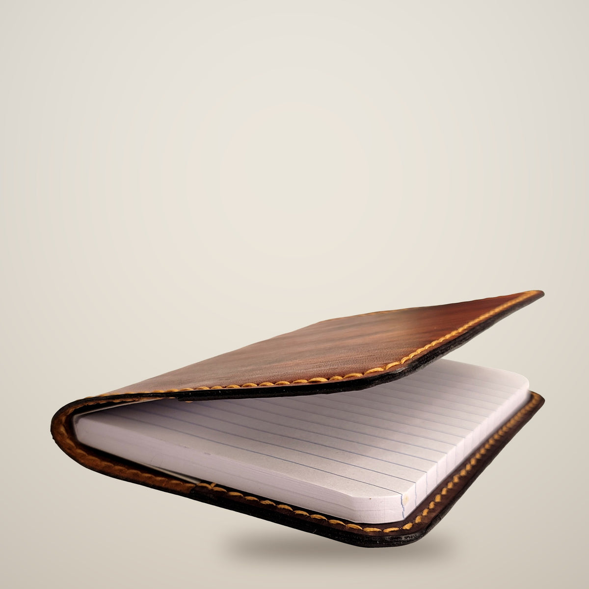 Small Leather Notebook Cover (Notebook Included) – Brown / gold thread