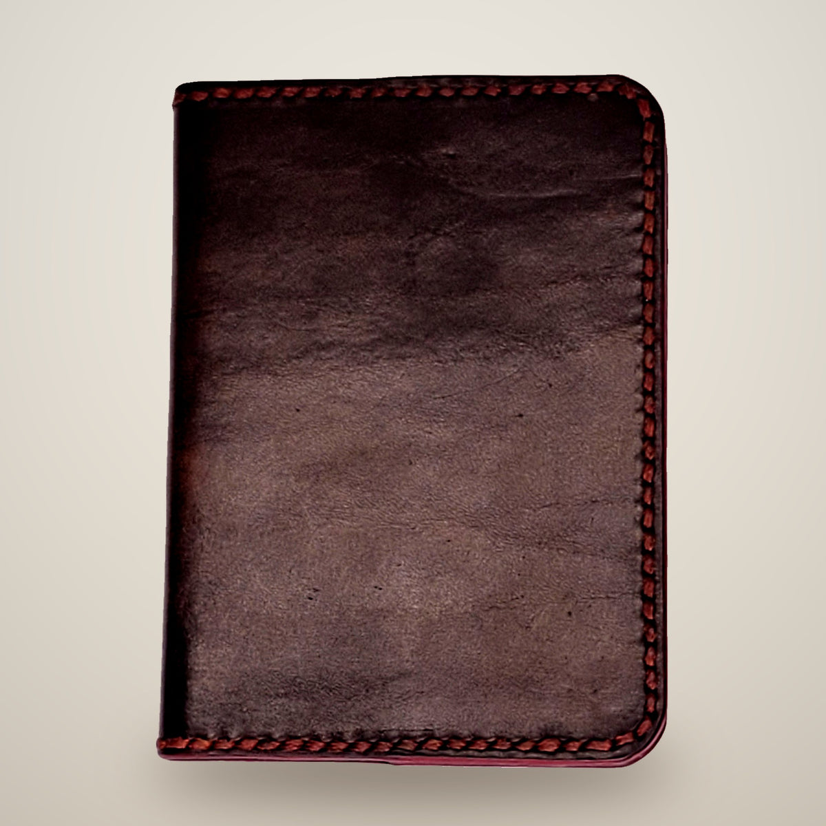 Small Leather Notebook Cover (Notebook Included) – Black / dark red thread, red edges