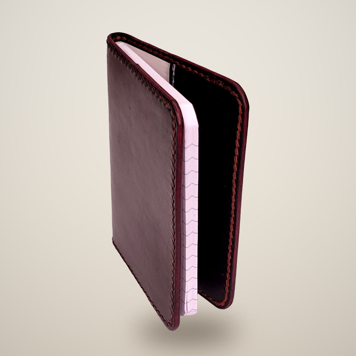 Small Leather Notebook Cover (Notebook Included) – Black / dark red thread, red edges