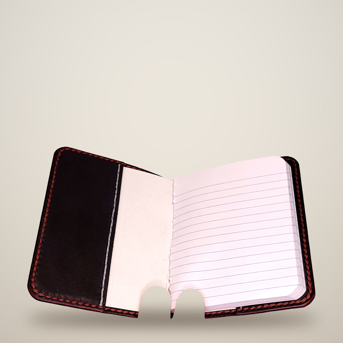 Small Leather Notebook Cover (Notebook Included) – Black / dark red thread, red edges