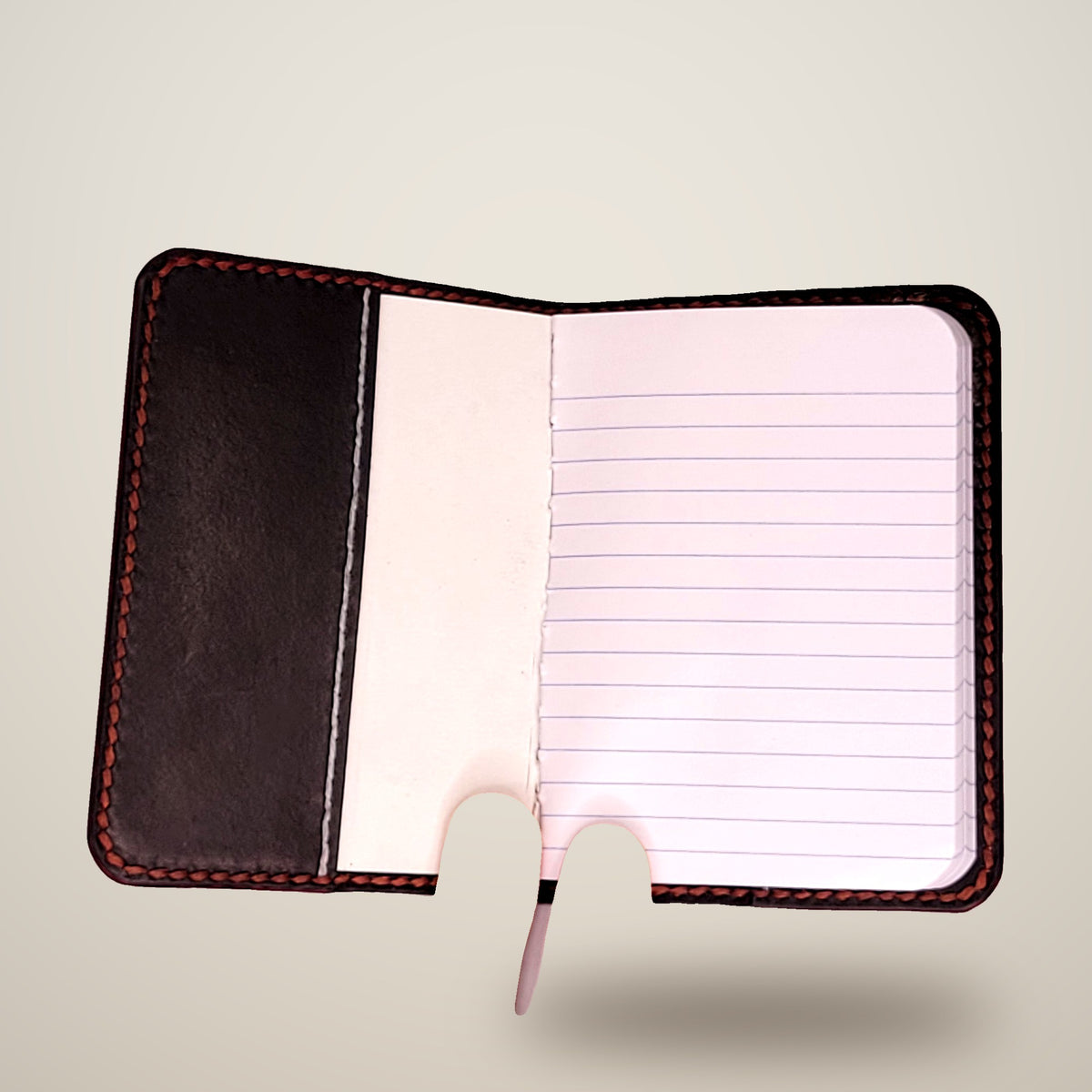 Small Leather Notebook Cover (Notebook Included) – Black / dark red thread, red edges
