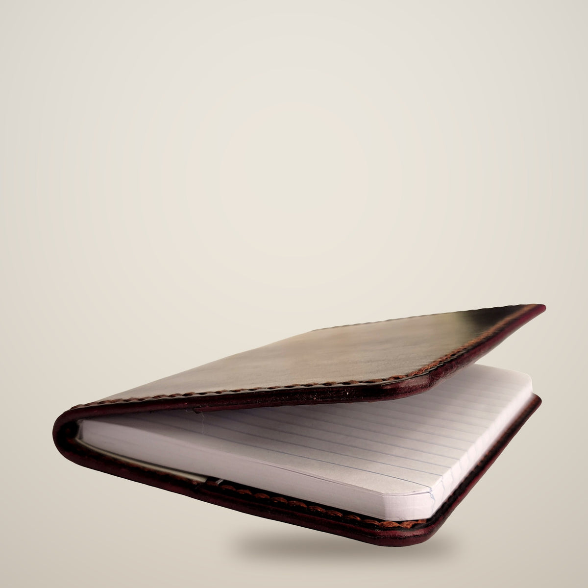 Small Leather Notebook Cover (Notebook Included) – Black / dark red thread, red edges