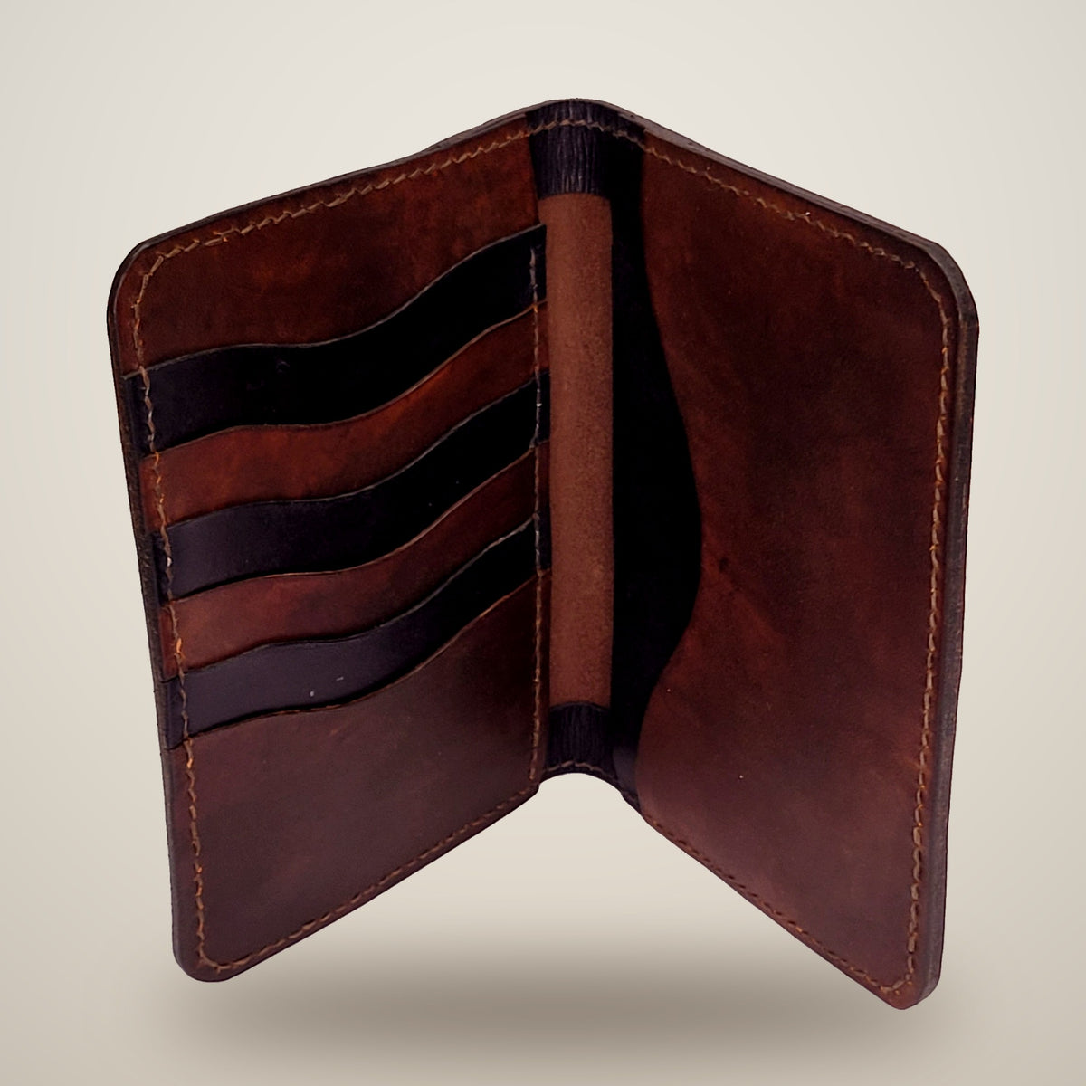 Medium Leather Passport Wallet – Brown, black & brown pockets / dark brown thread