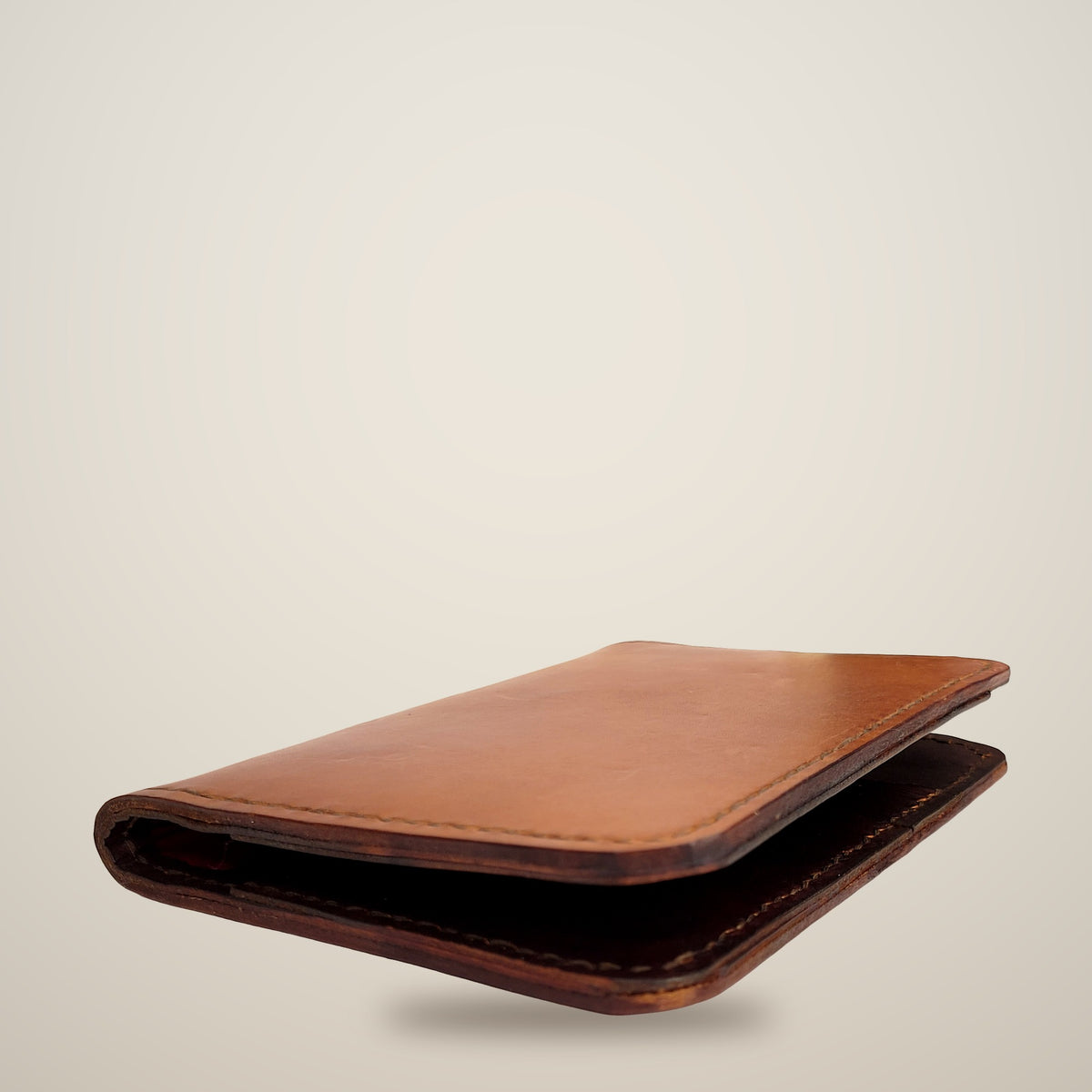 Small Leather Passport Wallet – Tan & brown, red plaid lining / dark brown thread