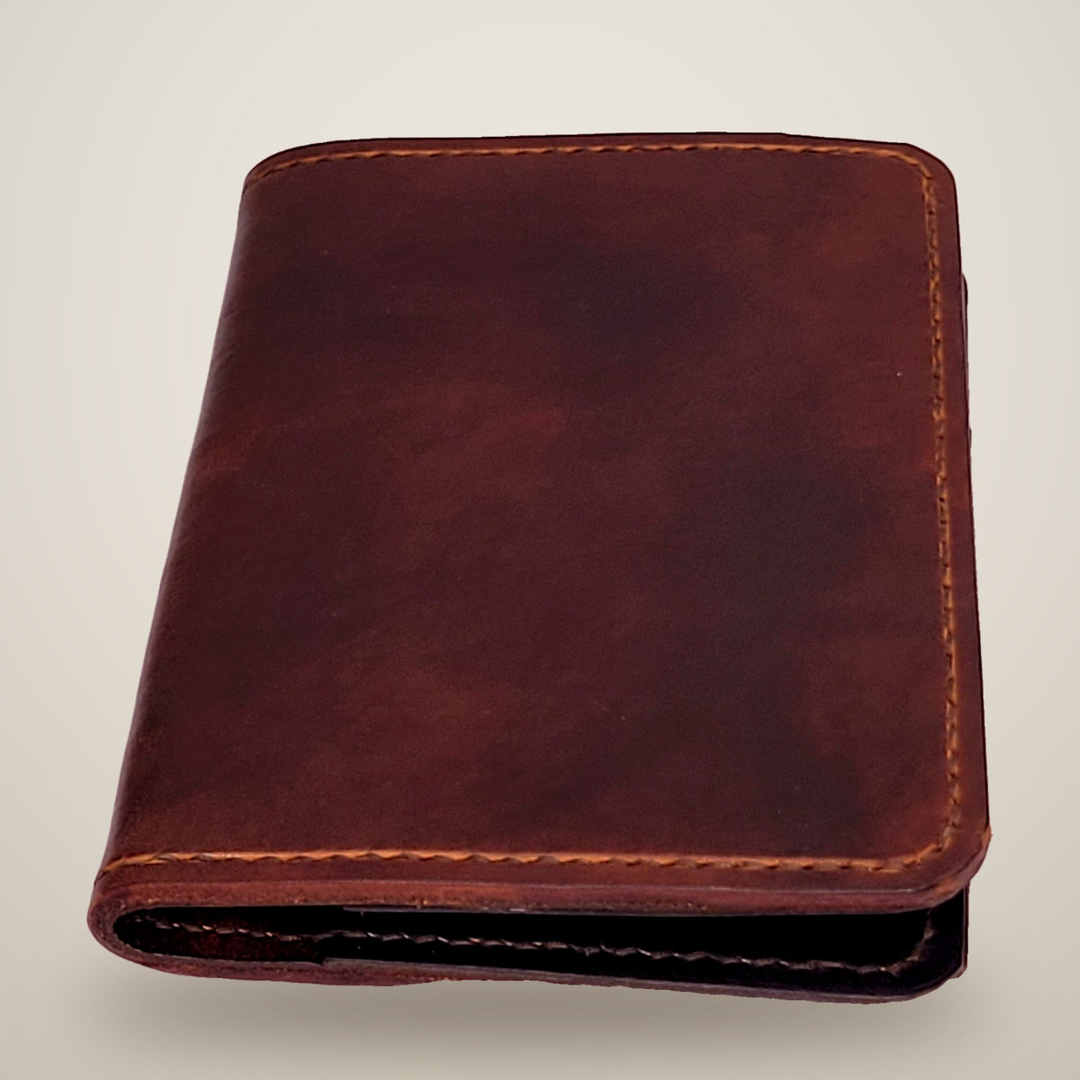 Small Leather Passport Wallet – Dark brown & black, denim lining