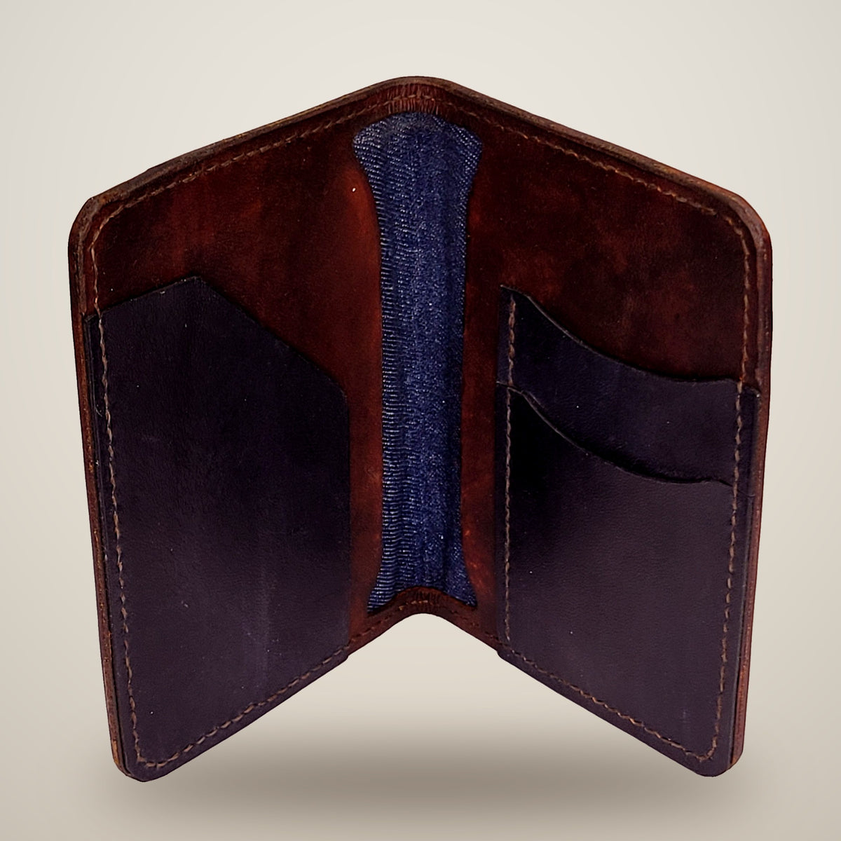 Small Leather Passport Wallet – Dark brown & black, denim lining
