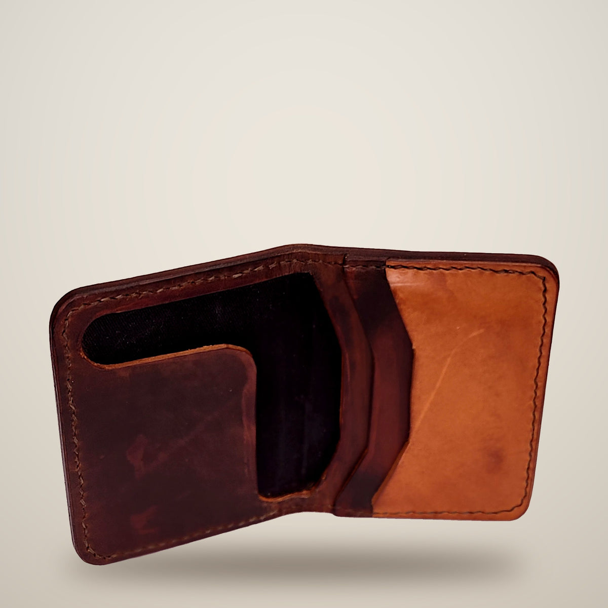 Small Lined Wallet – Thick – dark brown, black lining, tan panel
