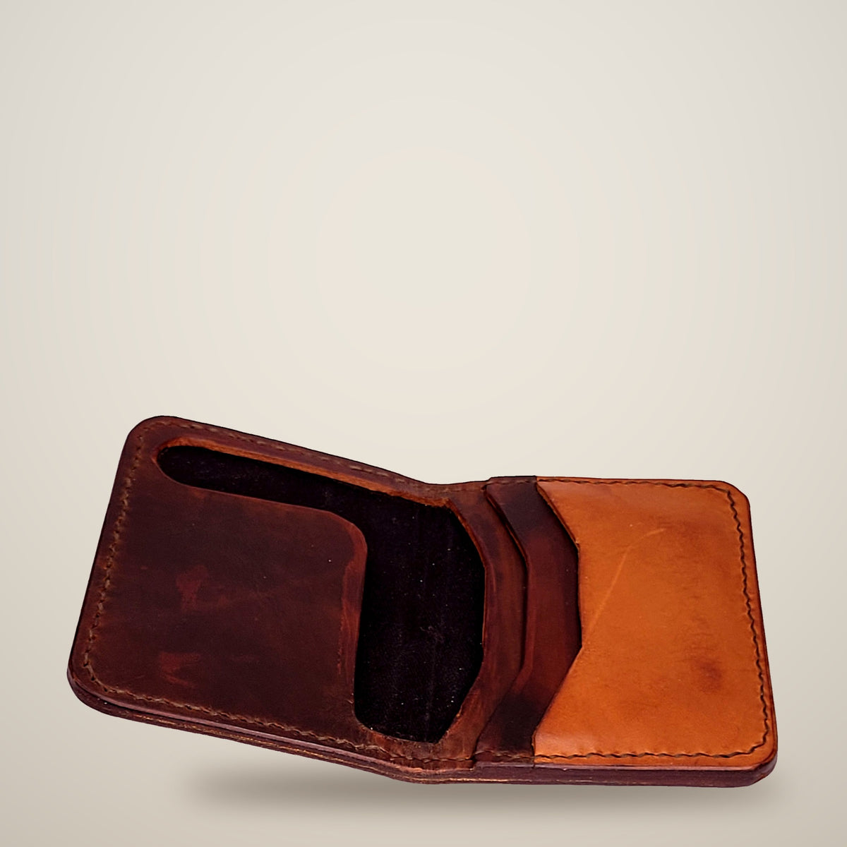 Small Lined Wallet – Thick – dark brown, black lining, tan panel