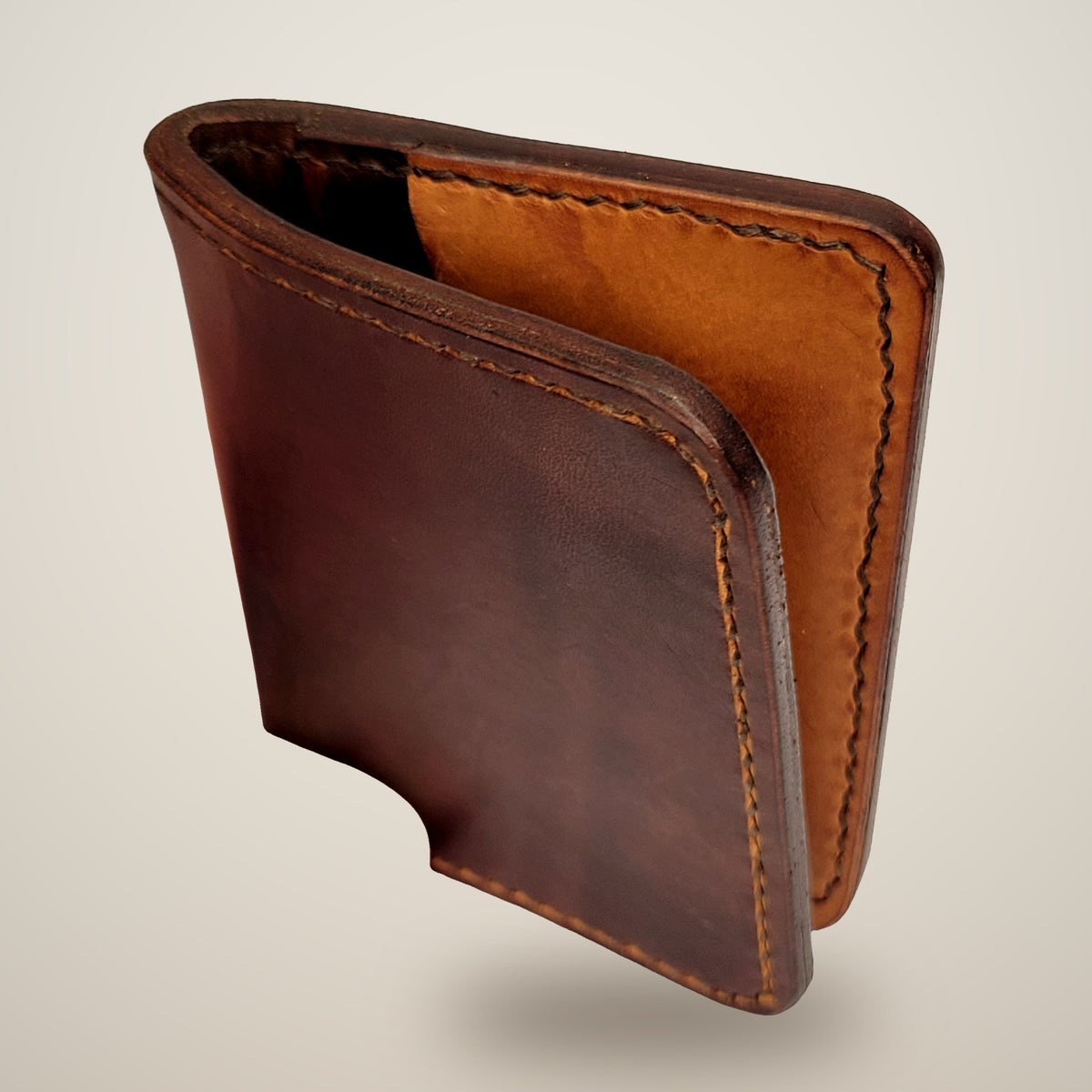 Small Lined Wallet – Thick – dark brown, black lining, tan panel
