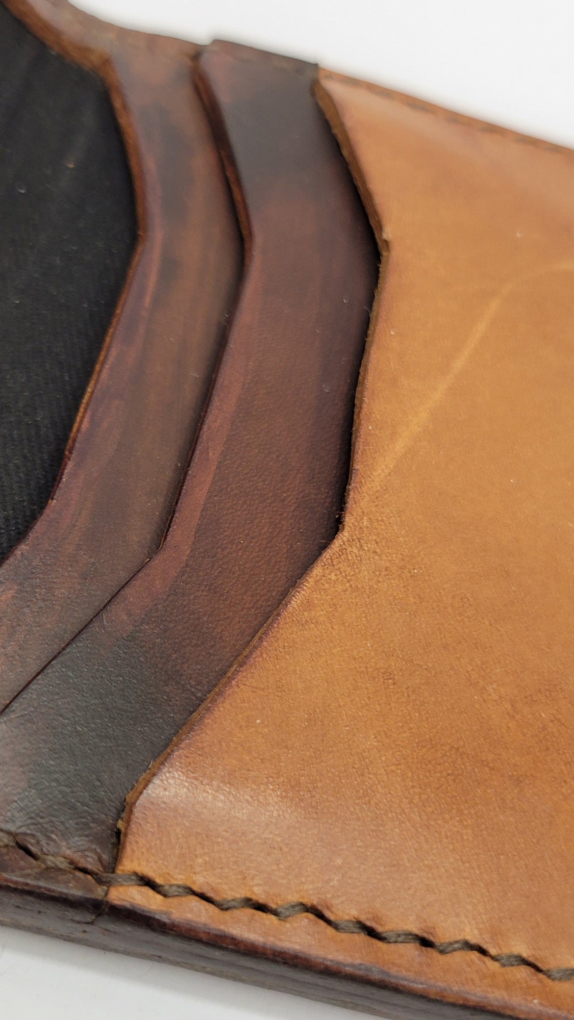 Small Lined Wallet – Thick – dark brown, black lining, tan panel