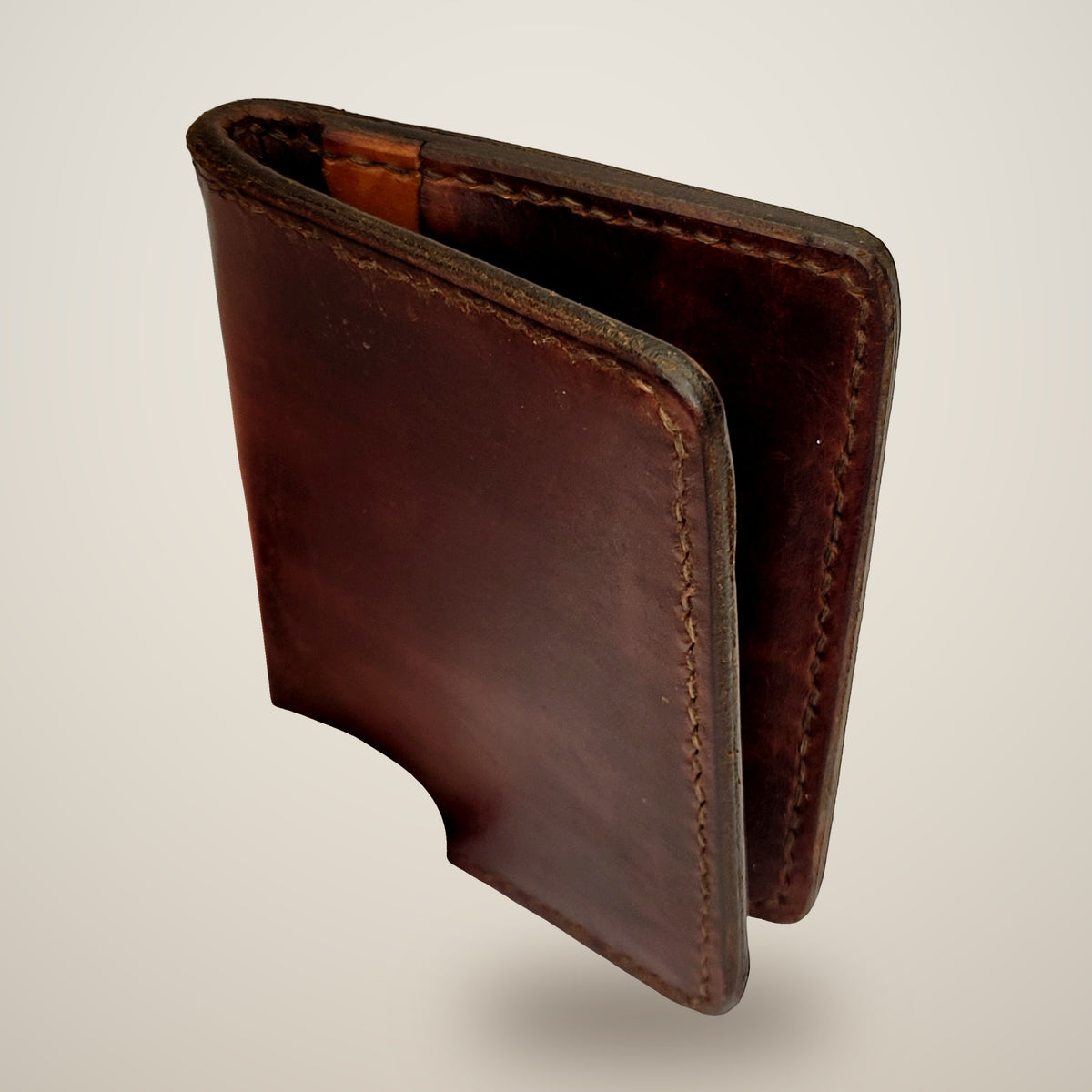 Small Lined Wallet – Chunky – dark brown, denim lining, tan panel