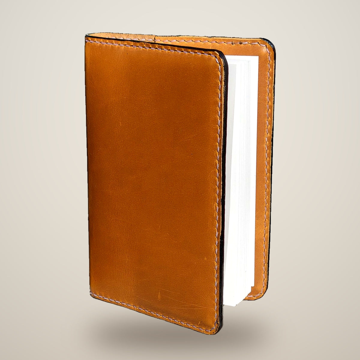 Medium Leather Notebook Cover (Sketchbook Included) – Amber tan / white thread, black edges